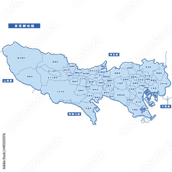 Obraz 東京都地図 シンプル淡青 市区町村
