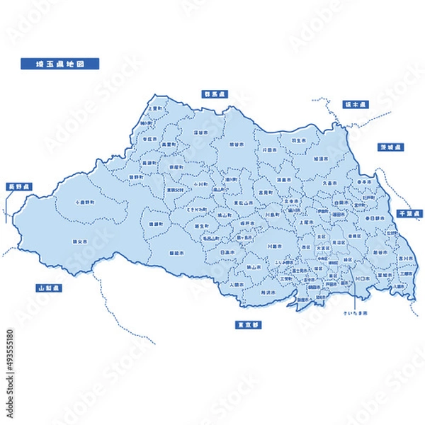 Obraz 埼玉県地図 シンプル淡青 市区町村

