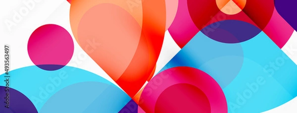 Fototapeta Colorful round shapes, circles and triangles background. Minimal geometric template for wallpaper, banner, presentation