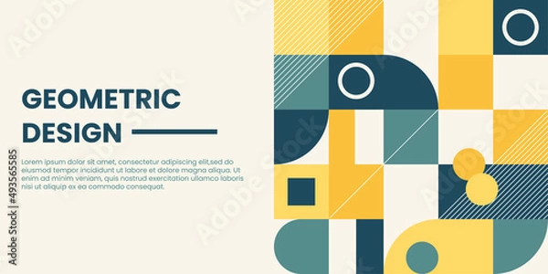 Fototapeta Modern flat geometric shapes background. Minimal abstract geometry grid pattern banner presentation illustration for poster, flyer, cover, brochure, header, web, texture, backdrop, wallpaper