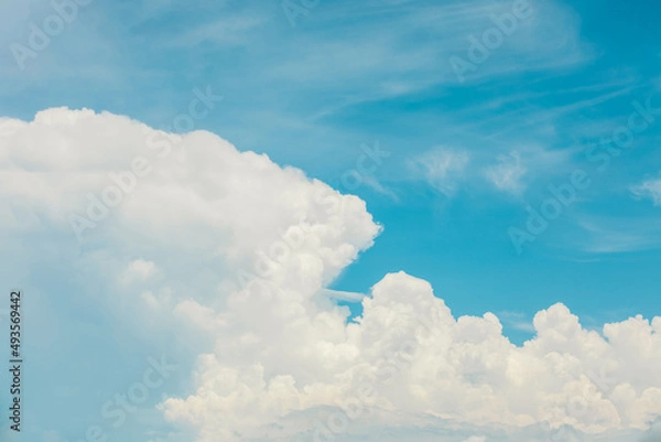 Fototapeta Blue sky and white clouds in cool color tone.