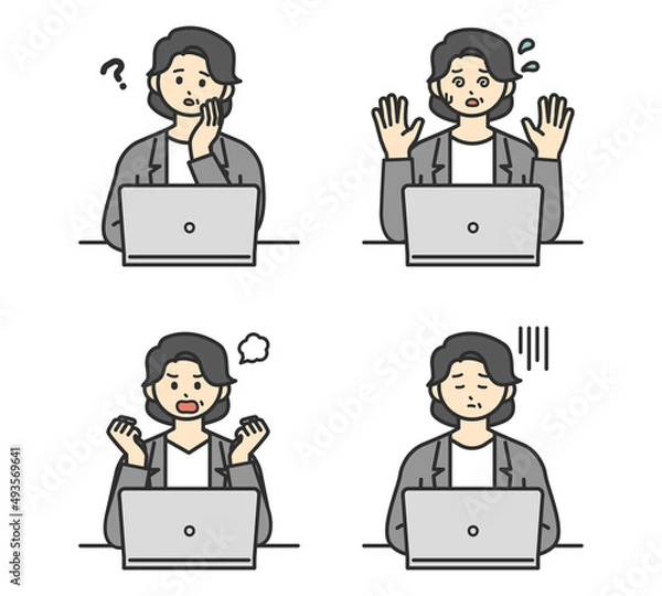 Fototapeta 女性社員がパソコンを操作するイラスト素材