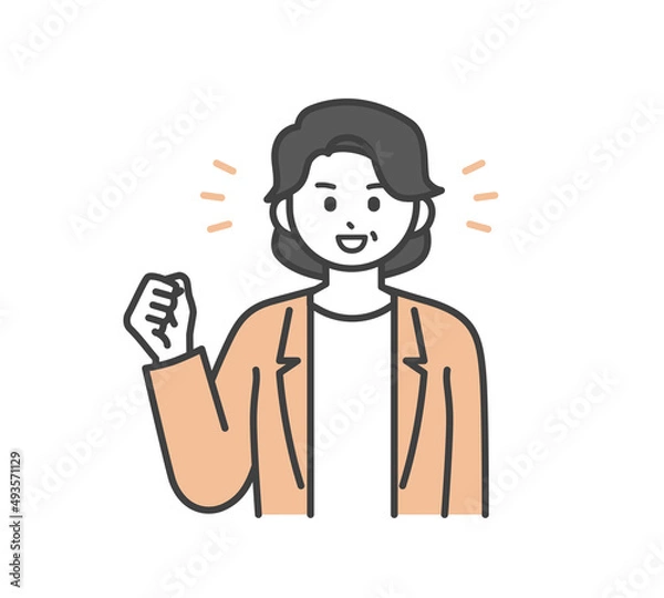 Fototapeta 女性社員がガッツポーズをとるイラスト素材