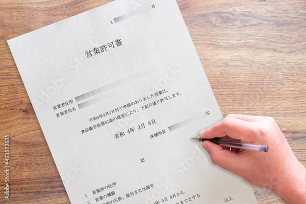 Obraz 保健所長発行の食堂・レストラン営業許可書（手）