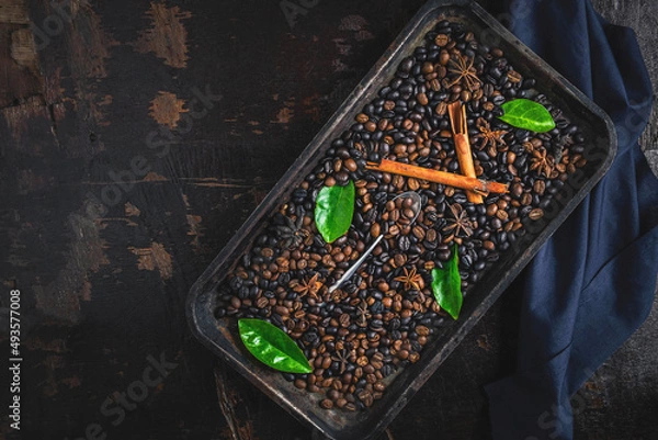 Obraz Roasted coffee beans in a tray