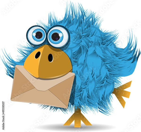 Obraz funny  blue bird with envelope