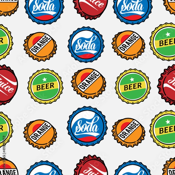 Obraz seamless pattern various bottle caps