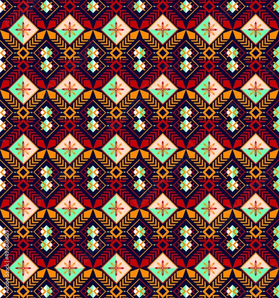 Fototapeta concept fabric geometric ethnic oriental seamless pattern traditional Design for background,carpet,wallpaper,clothing,wrapping,Batik,fabric,Vector illustration embroidery style.