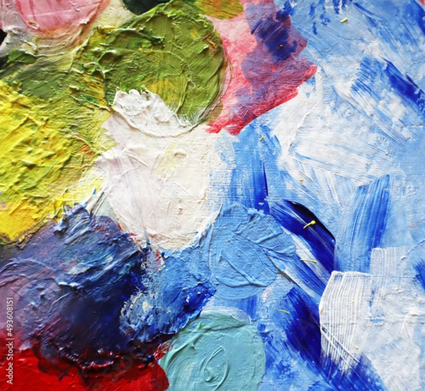 Obraz Texture, background painting with paints. Fragment of artwork. Spots of paint. Brushstrokes of paint. Modern art. Contemporary art. Colorful canvas.