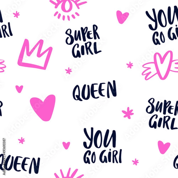 Obraz Lettering Pattern with hand-drawn elements and texts about women