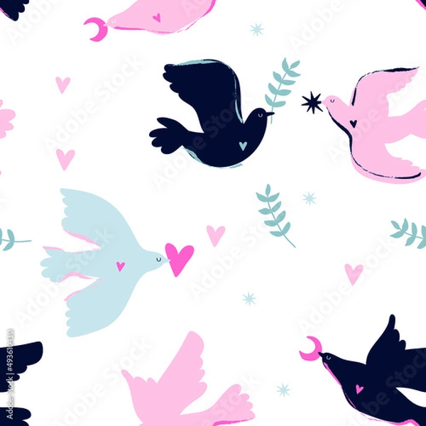 Fototapeta Pigeon Pattern. Symbol of pacifism and antimilitarism. International Day of Peace