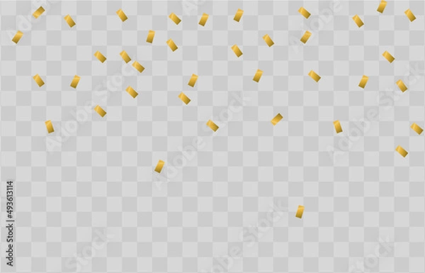 Fototapeta Transparent background with golden confetti. Falling confetti isolated on transparent background. 