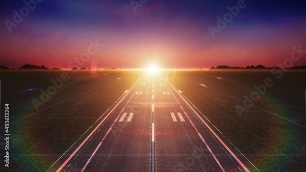 Fototapeta An empty road to the sunset.A road to an unknown distance
