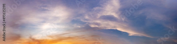 Fototapeta Twilight panorama sky background with colorful cloud in dusk. Panoramic image.