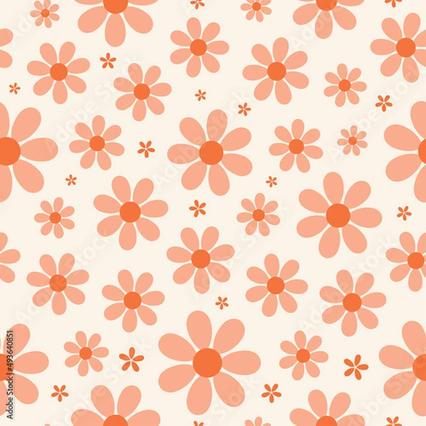 Fototapeta Seamless pattern with orange daisies
