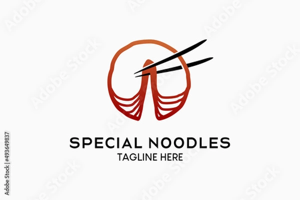 Fototapeta Noodle logo design with a creative and simple hand-drawn concept. Modern vector illustration