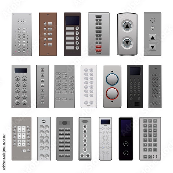 Obraz Collection of elevator buttons in detailed realistic style.