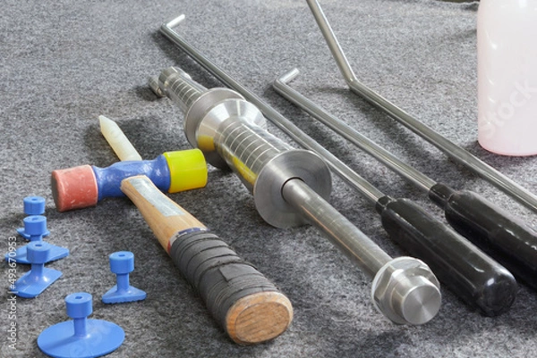 Obraz Paintless Dent Repair Kit Tools Set On The Work Table.
