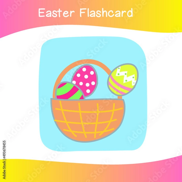 Fototapeta Cute Easter image flashcards collection. flashcards for preschool children. Educational printable game cards. Colorful printable flashcard. Vector illustration.