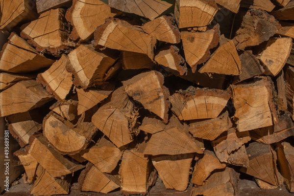 Fototapeta This is a lot of brown firewood. This is a wooden textured background.