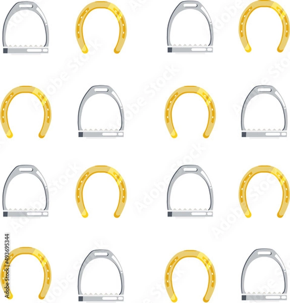 Fototapeta Flat vector seamless pattern of horseshoes and stirrups vector illustration