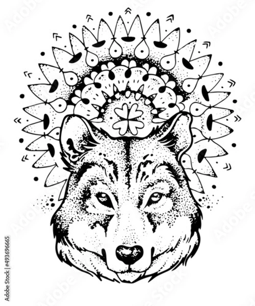 Obraz Gray Wolf Mandala Vector