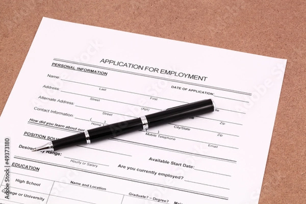 Fototapeta Application form with pen