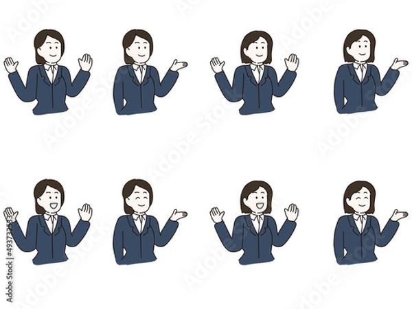 Obraz ビジネス女性　社会人　会社　働き　人物　イラスト　案内　驚き