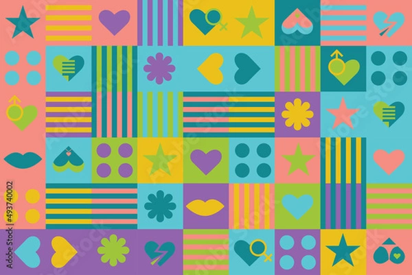 Fototapeta Geometric vector flat pattern with hearts - valentine day
