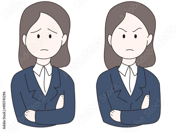Obraz 人物　女性　怒る　困る　ビジネス　スーツ　イラスト