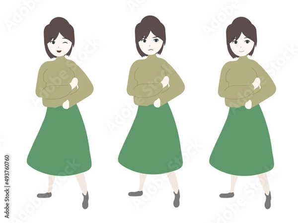 Obraz 女性　全身　3パターン　表情　怒る　喜ぶ　人物　イラスト