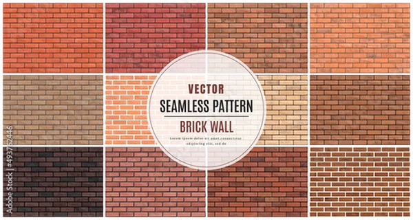 Fototapeta Block brick wall seamless pattern collection set texture background