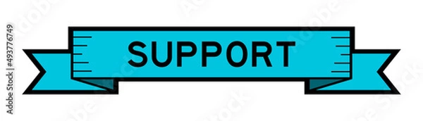 Fototapeta Ribbon label banner with word support in blue color on white background