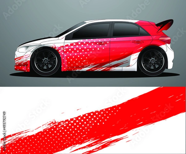 Obraz Rally car decal graphic wrap vector, abstract background
