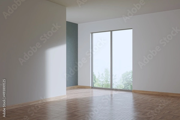 Fototapeta Illustration 3D rendering large luxury modern bright interiors Living room mockup computer digitally generated image