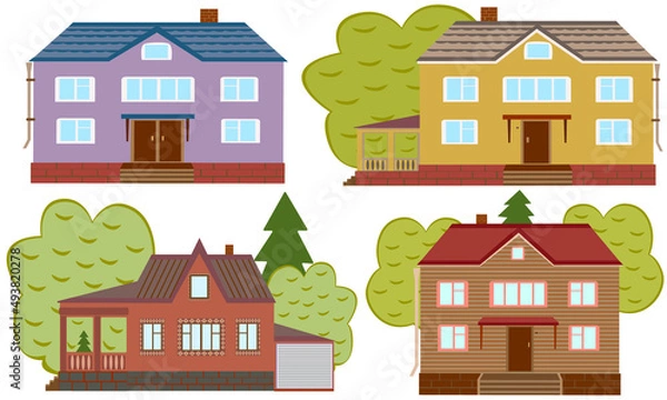 Obraz A set of beautiful houses. Vector illustration isolated on white background.