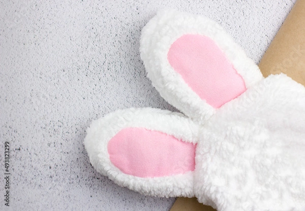 Obraz Easter bunny ears hat on a light background with copyspace