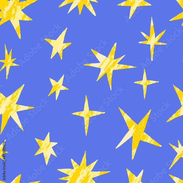 Fototapeta Bright ornament of stars shapes. Abstract vector seamless pattern. Design for print, wrapping paper, textile, wallpapers, background, decoration.