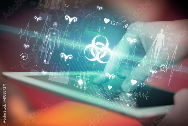 Fototapeta Close-up of a touchscreen with healthcare icons