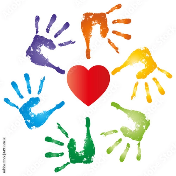 Fototapeta High resolution conceptual heart symbol with hand prints spiral