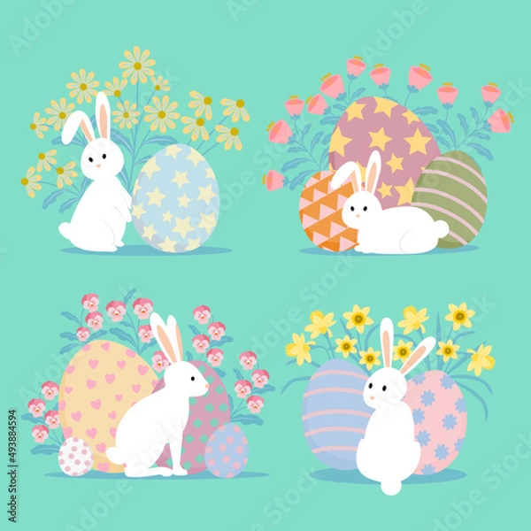 Obraz Easter bunny and eggs. Flat design