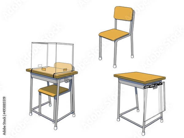 Fototapeta 学校の机と椅子（感染対策有り）