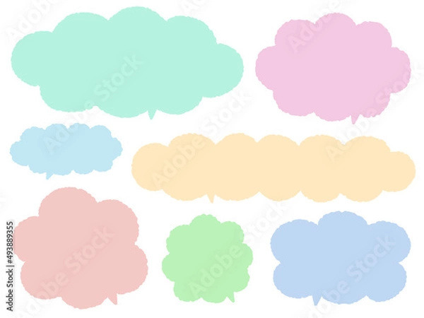 Obraz イラスト素材：パステルカラーのカラフルなもくもくふきだしセット