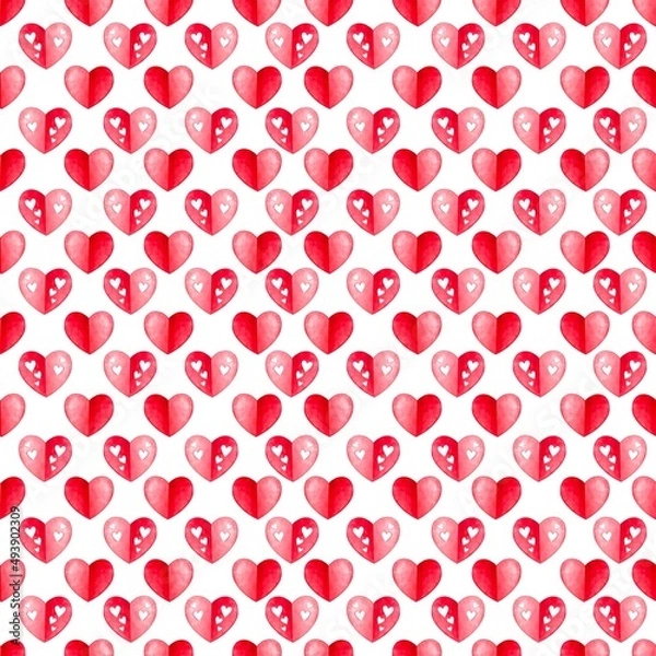 Obraz Seamless pattern for Valentine's Day. Collection of watercolor hearts. Lovely romantic background for fabric, wallpaper, textile, wrapping