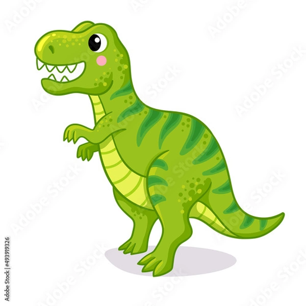 Obraz Vector illustration with tyrannosaurus rex isolated. Green dinosaur allosaurus in cartoon style.