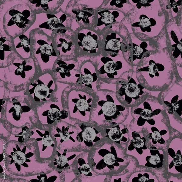 Obraz Abstract seamless pattern. Lines, spots on a black background. Yellow flowers on a black background.