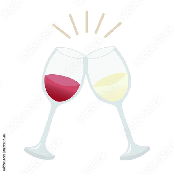 Fototapeta 赤ワインと白ワインで乾杯をするイラスト