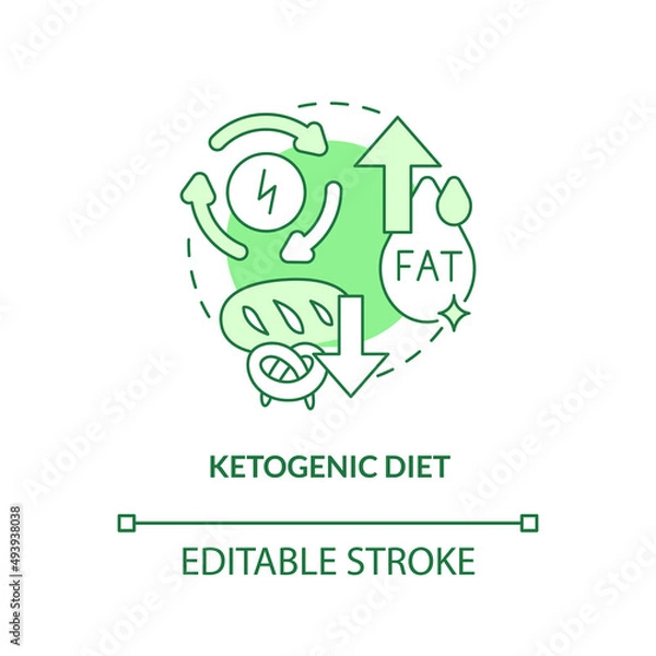Fototapeta Ketogenic diet green concept icon. High fats and low carbs. Trendy diets abstract idea thin line illustration. Isolated outline drawing. Editable stroke. Arial, Myriad Pro-Bold fonts used