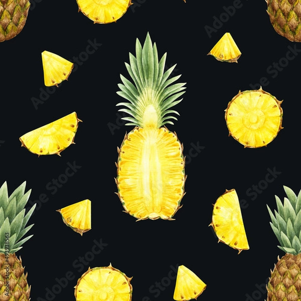 Obraz Pattern with pineapples watercolor