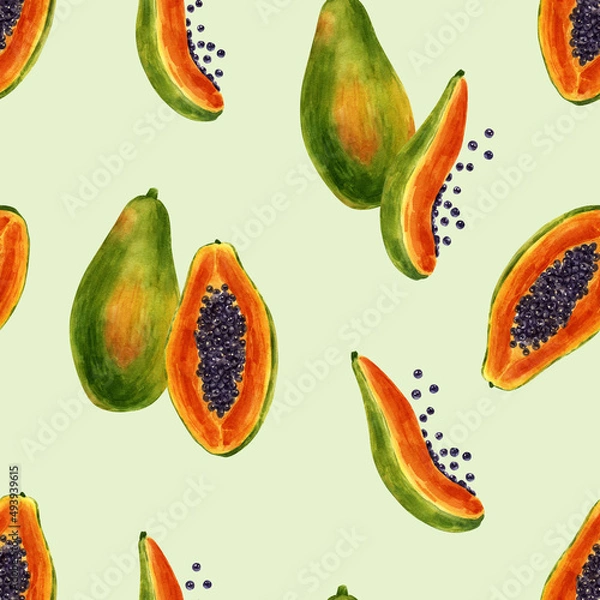 Obraz Papaya seamless watercolor pattern